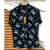 Men Blue Island all over tress linen shirt